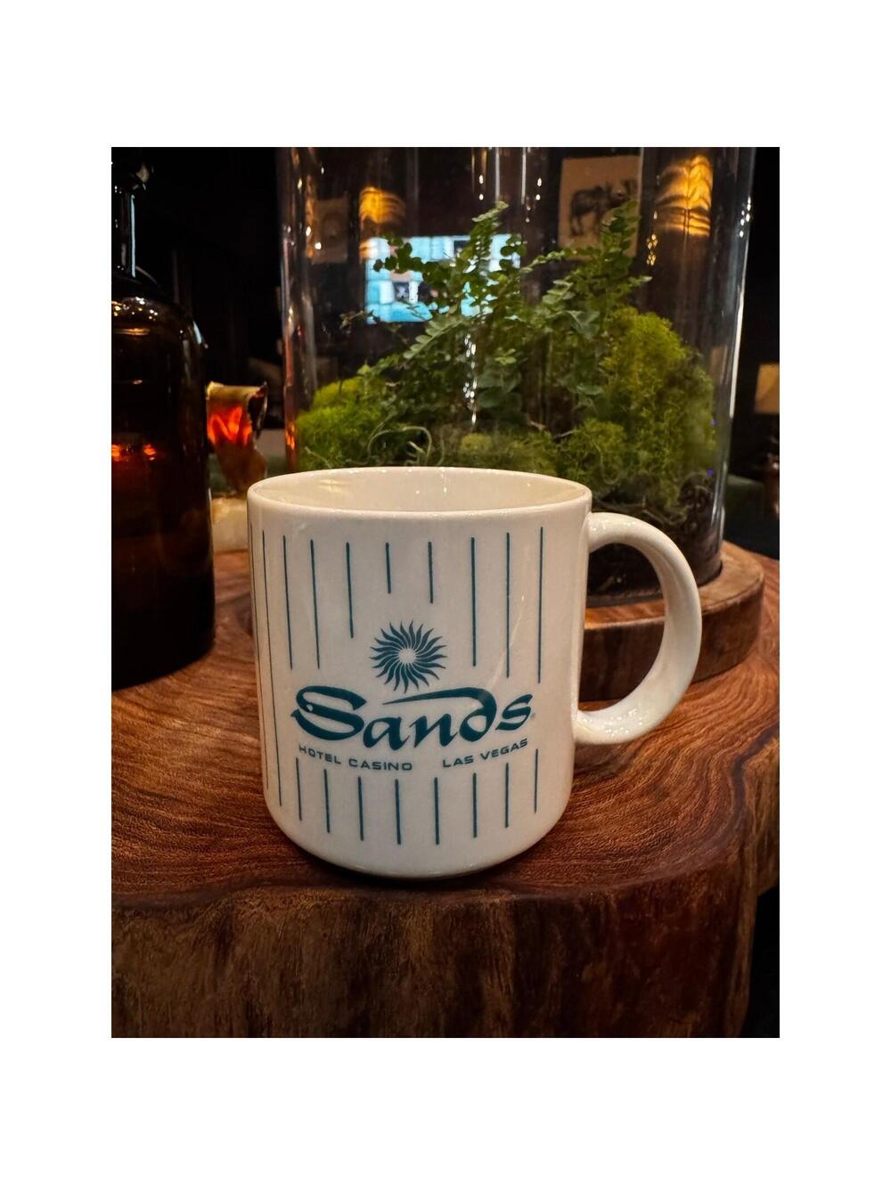 Vintage Sands Hotel Casino Las Vegas Coffee Mug Teal Aqua Sunburst Pinstripe MCM